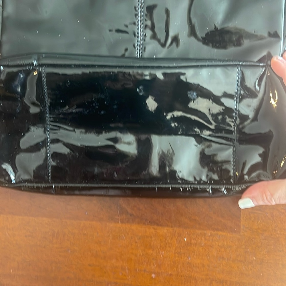 Coach ladies black patent leather tote. Green lining. F24893. - Picture 6 of 15